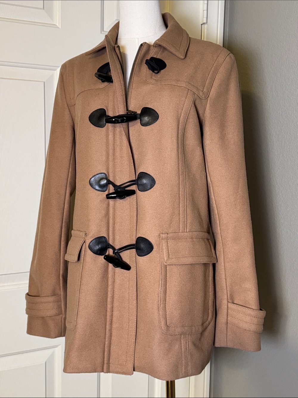 Banana Republic Camel Toggle Pea Coat with Black Accents
